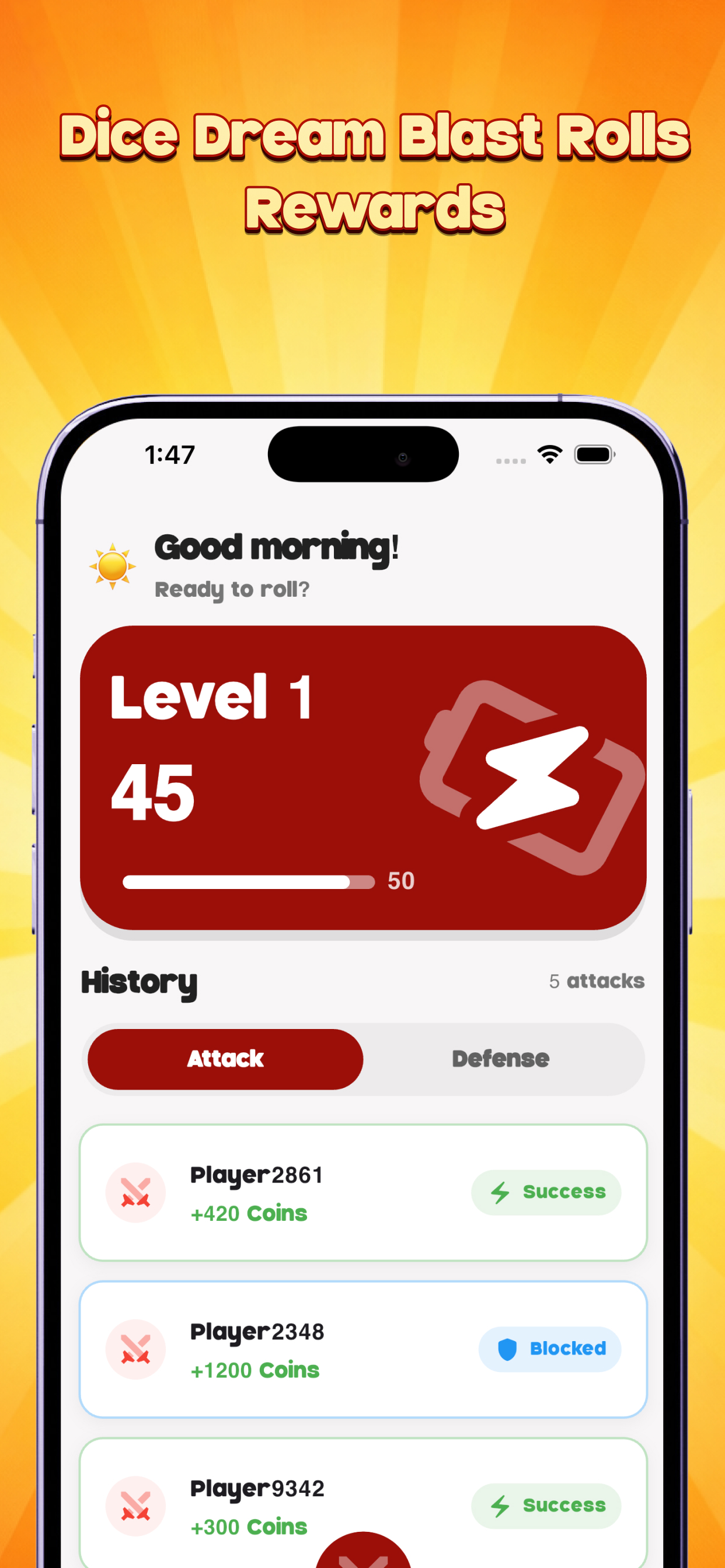 Dice Dreams roll screen